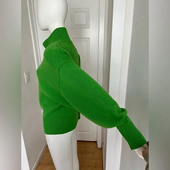 Cos Funnel Mock Neck Green Sweater Women's Size L 100% Wool Quiet Luxury Preppy - Picture 4 of 9